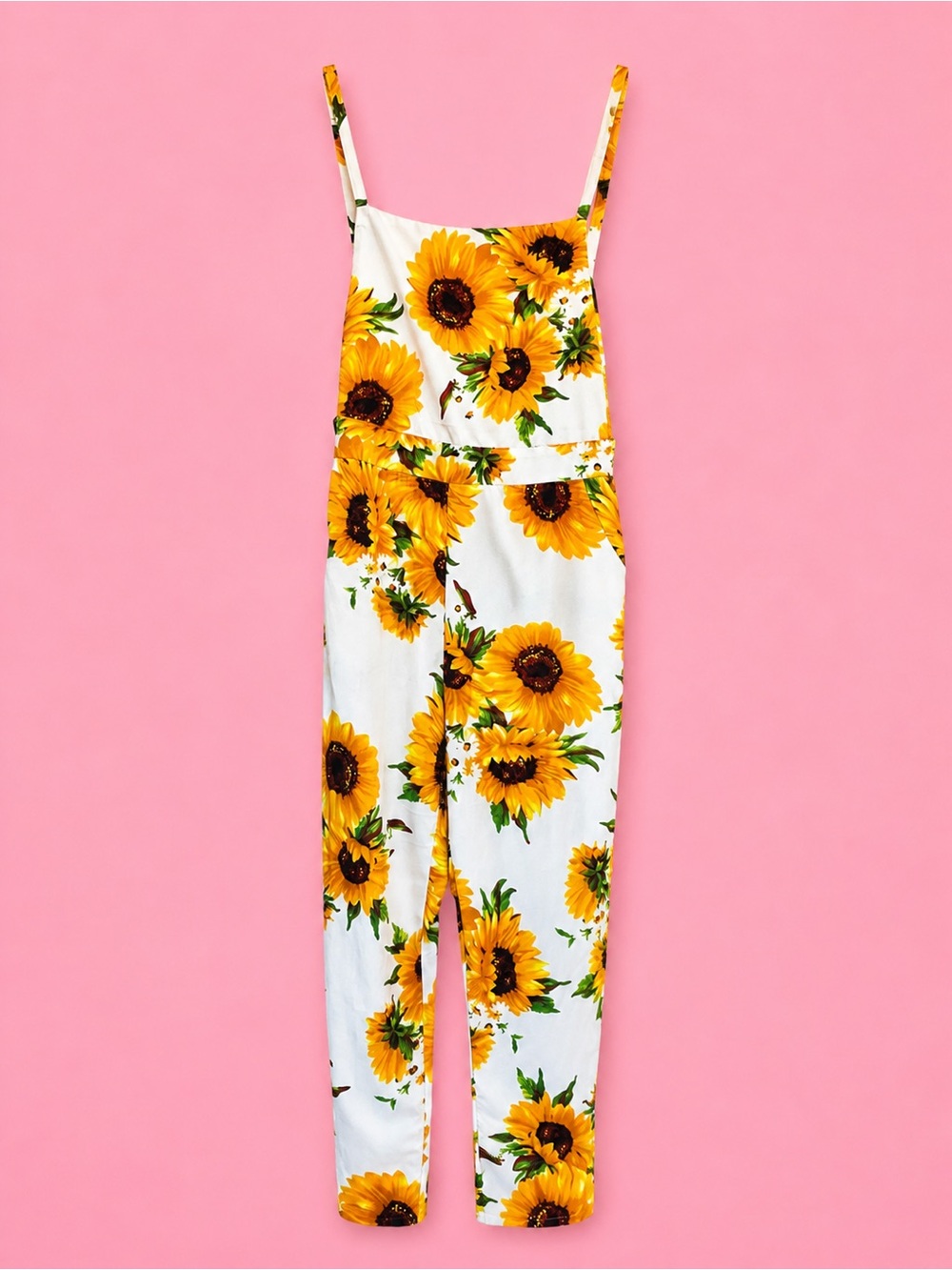 Zaful White Sunflower Print Spaghetti-Strap Jumpsuit